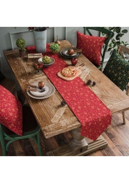 Merry Christmas Kırmızı Rüzgar Çanları Uzun Masa Koşucu Bez Parti Akşam Yemeği Kaymaz Masa Koşucu Pamuk Keten Masa Mat Yastık Kılıfı | Masa Koşucuları