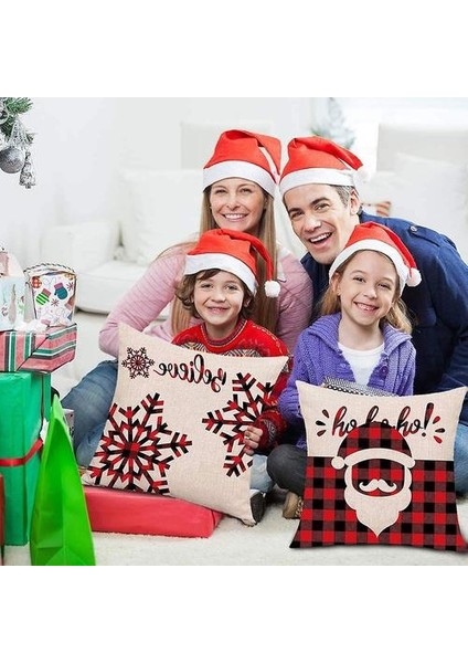 Dört Kırmızı Noel Kare Yastık Kılıfı (Kırmızı)(Yurt Dışından) modelleri