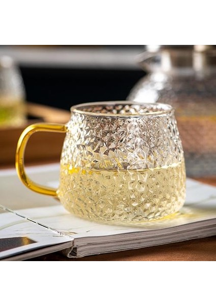 2 Adet 420 ml Japon Tarzı Çay Gözlük El Yapımı Isıya Dayanıklı Moda Dövme Tahıl Su Cam Çay Fincanı Kahve Fincanları Süt Kupası Kolu ile | Highball Cam
