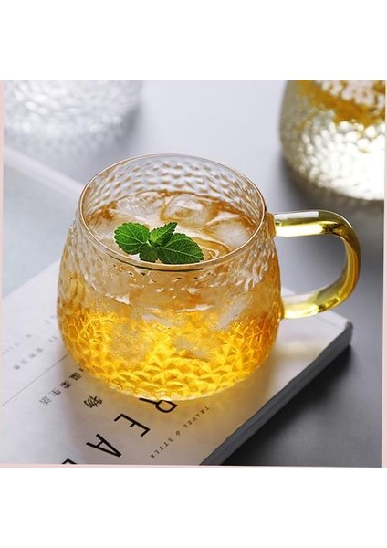 2 Adet 420 ml Japon Tarzı Çay Gözlük El Yapımı Isıya Dayanıklı Moda Dövme Tahıl Su Cam Çay Fincanı Kahve Fincanları Süt Kupası Kolu ile | Highball Cam