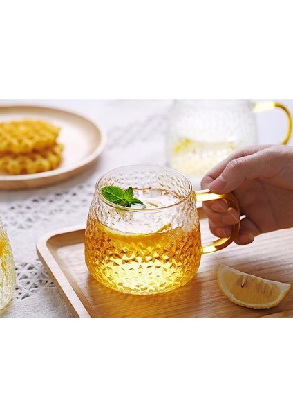 2 Adet 420 ml Japon Tarzı Çay Gözlük El Yapımı Isıya Dayanıklı Moda Dövme Tahıl Su Cam Çay Fincanı Kahve Fincanları Süt Kupası Kolu ile | Highball Cam