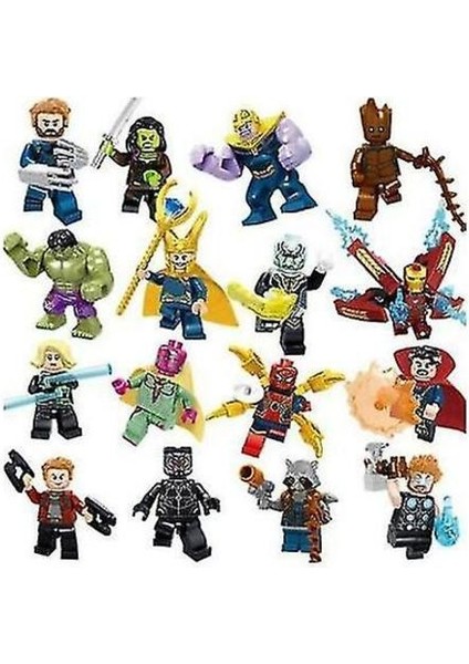 16 Adet Marvel Süper Kahramanlar Fit LEGO Avengers Infinity Savaş Mini Şekil Adam Hulk (16 Adet)