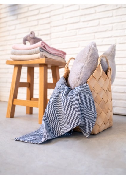 Wool Herringbone Yün Bebek Battaniyesi Lacivert 76x102