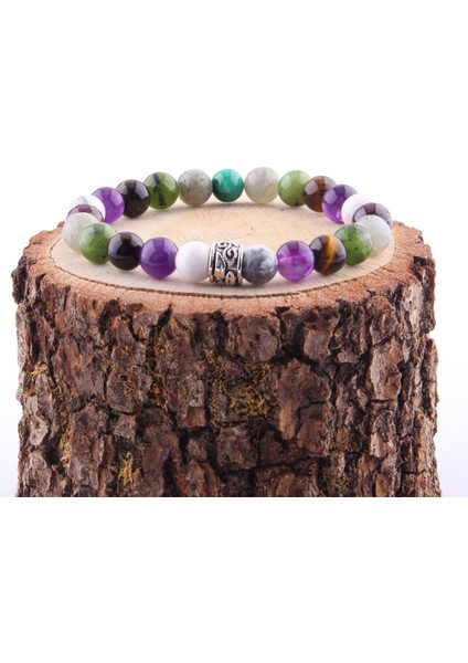 Havlit - Ametist - Kaplan Gözü - Yeşim - Labrodorit 8 mm Doğal Taş Bileklik
