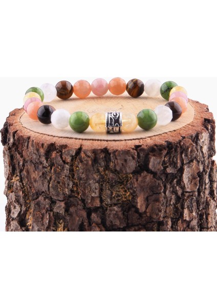 Dönüşümlü Sitrin Yeşim Ay Taşı Kaplan Gözü Güneş Taşı Pembe Kuvars 8 mm Bileklik