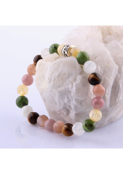 Dönüşümlü Sitrin Yeşim Ay Taşı Kaplan Gözü Güneş Taşı Pembe Kuvars 8 mm Bileklik indirimleri