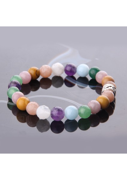 Güneş Taşı Jasper Pembe Kuvars Aventurin Akuamarin Ametist Ay Taşı 8 mm Bileklik