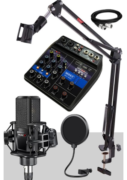 Midex MX-2020 Solo Mix Condenser Mikrofon ve Kayıt Mixer Seti