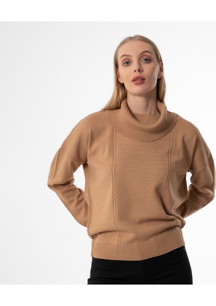 Degaje Yaka Oversize Basic Karamel Bayan Kazak