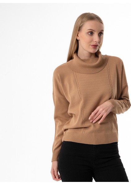 Degaje Yaka Oversize Basic Karamel Bayan Kazak