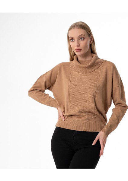 Degaje Yaka Oversize Basic Karamel Bayan Kazak