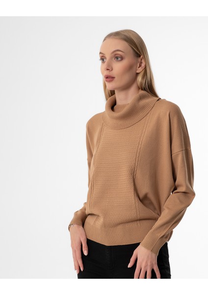 Degaje Yaka Oversize Basic Karamel Bayan Kazak