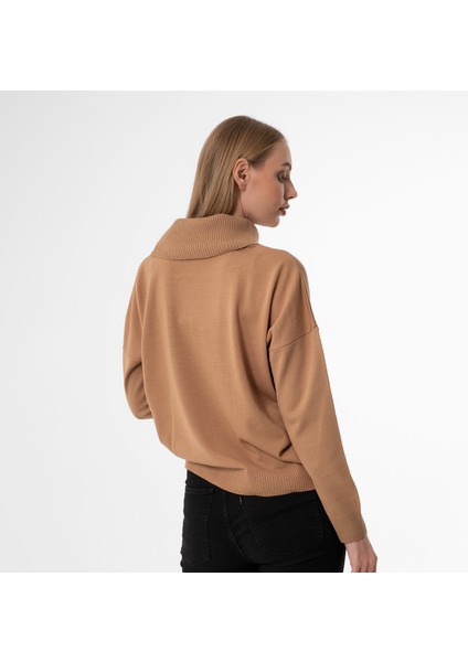 Degaje Yaka Oversize Basic Karamel Bayan Kazak