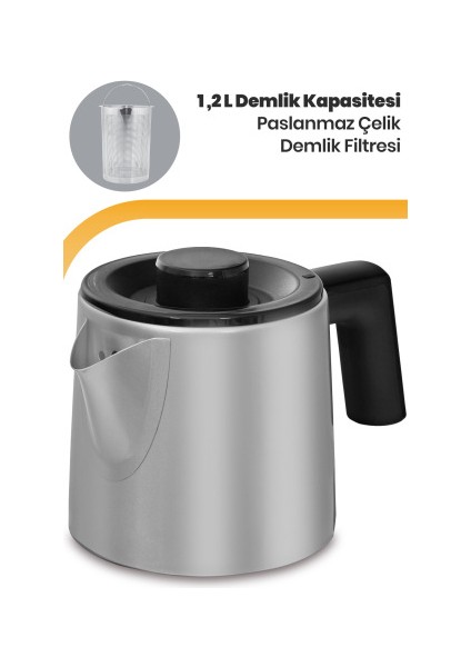 Hoşsefa Inox 2200 Watt Paslanmaz Damlatmayan Çelik Çay Makinesi ve Su Isıtıcısı