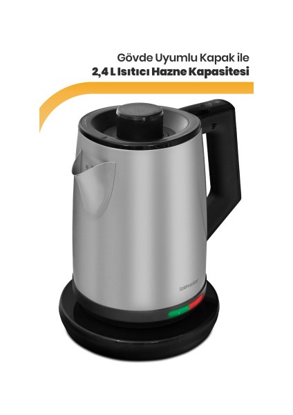 Hoşsefa Inox 2200 Watt Paslanmaz Damlatmayan Çelik Çay Makinesi ve Su Isıtıcısı