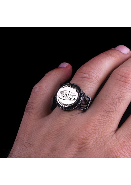 Hasbiyallah Yazılı 925 Ayar Gümüş Erkek Yüzük modelleri
