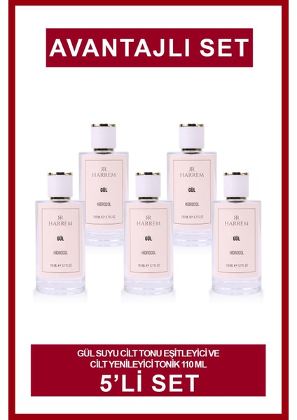 Gül Suyu Cilt Tonu Eşitleyici ve Cilt Yenileyici Tonik 110 ml 5'li Set