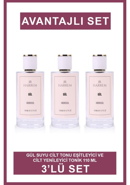 Gül Suyu Cilt Tonu Eşitleyici ve Cilt Yenileyici Tonik 110 ml 3'lü Set