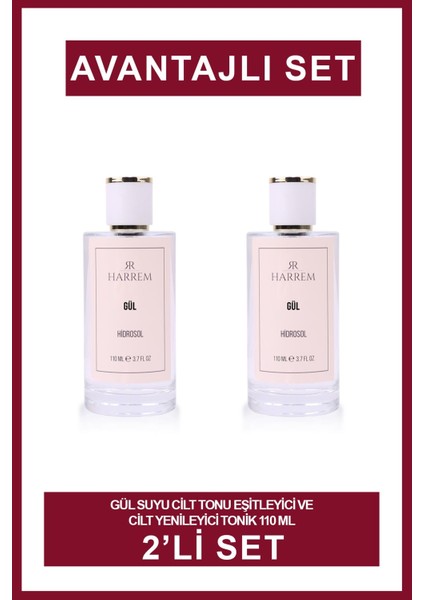 Gül Suyu Cilt Tonu Eşitleyici ve Cilt Yenileyici Tonik 110 ml 2'li Set