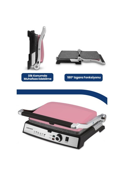 Tostmix Pembe Paslanmaz Çelik 2000 Watt Granit Çıkarılabilir Plakalı Tost ve Izgara Makinesi fiyatları