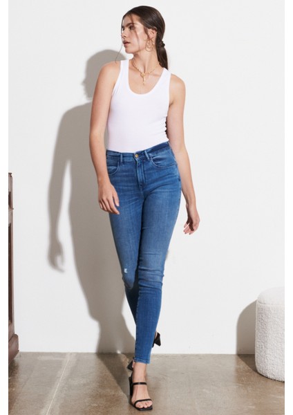 Skinny Fit Dar Kesim Yüksek Bel Esnek Jean Kot Pantolon