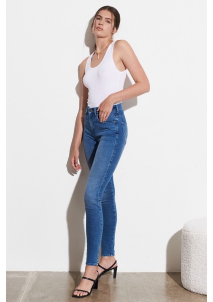 Skinny Fit Dar Kesim Yüksek Bel Esnek Jean Kot Pantolon fiyatları
