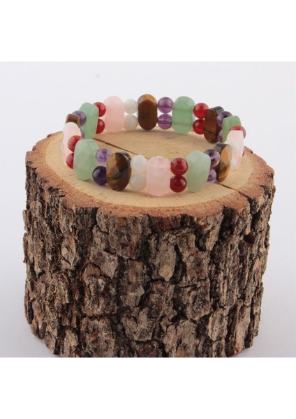 Sertifikalı Ay Taşı Kaplan Gözü Pembe Kuvars Ametist Aventurin Akik Doğal Taş Tasarım Bileklik