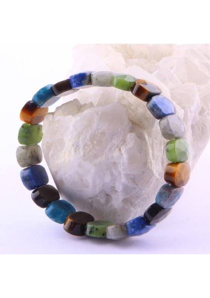 Sertifikalı Apatit Kaplan Gözü Yeşim Labrodorit Lapis Obsidyen 9X14 mm Doğal Taş Bileklik