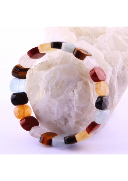 Sertifikalı Dumanlı Kuvars Jasper Dönüşümlü Sitrin Obsidyen Akuamarin 9X14 mm Doğal Taş Bileklik fiyatları