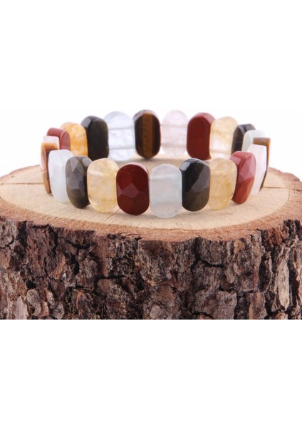 Sertifikalı Dumanlı Kuvars Jasper Dönüşümlü Sitrin Obsidyen Akuamarin 9X14 mm Doğal Taş Bileklik