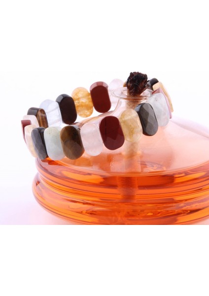 Sertifikalı Dumanlı Kuvars Jasper Dönüşümlü Sitrin Obsidyen Akuamarin 9X14 mm Doğal Taş Bileklik modelleri