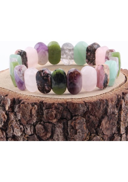 Sertifikalı Rodonit Aventurin Dumanlı Kuvars Yeşim Ametist Pembe Kuvars 9X14 mm Bileklik