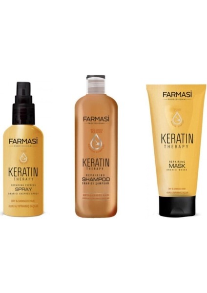 Keratin 3'lü Bakım Seti Şampuan 360ML+ Sprey+ Maske