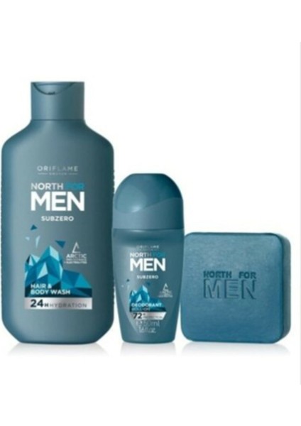 Erkek Bakım Seti ( North For Men Subzero Saç ve Vücut Şampuanı + Subzero Sabun + Roll On D
