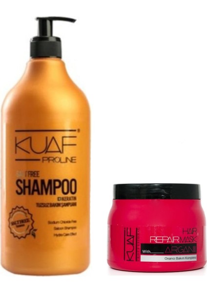 Tuz Içermeyen Keratin Bakım Şampuanı 1000 ml ve Argan Bakım Maskesi 500 ml