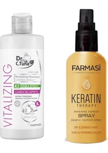 Farmasi Dr. C. Tuna Sarımsaklı Şampuan 225 ml ve Keratin Bakım Spreyi 115 ml