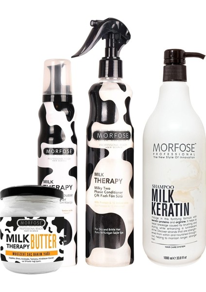 Milk Keratin Sütü Şampuanı 4'lü Saç Bakım ve Şekillendirme Seti