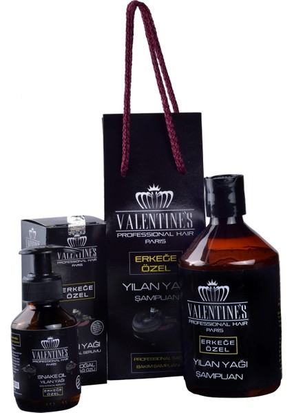 Valentines Professional Erkeğe Özel 19 Doğal Bitki Özü Içeren Premium Serisi Yılan Yağı Şampuan ve