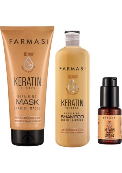 Keratin Therapy Şampuan 360 ml Saç Maskesi 200 ml ve Saç Serumu 30 ml