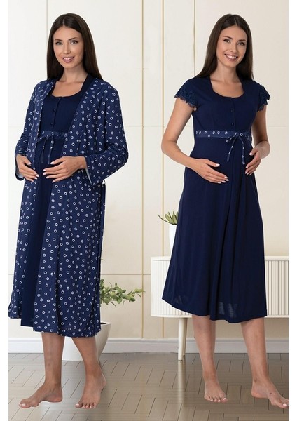 Effortt Kadın Lohusa Hamile Gecelik ve Sabahlık Set 6015