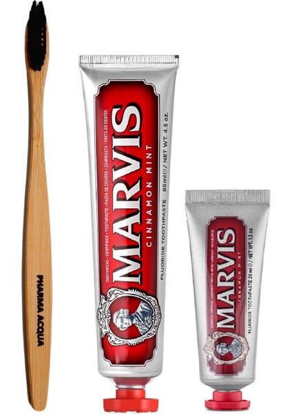 Pharma Acqua Bambu Diş Fırçası + Marvis Cinnamon Mint 2'li 85 ml + 25 ml