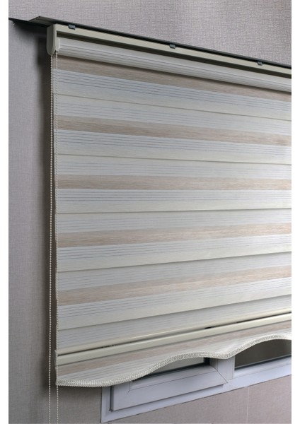 Brillant Etekli Premium Çift Renk Krem-Beyaz Ev-Ofis Zebra Stor Perdeler