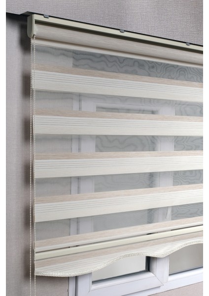 Etekli Premium Çift Renk Krem-Beyaz Ev-Ofis Zebra Stor Perdeler