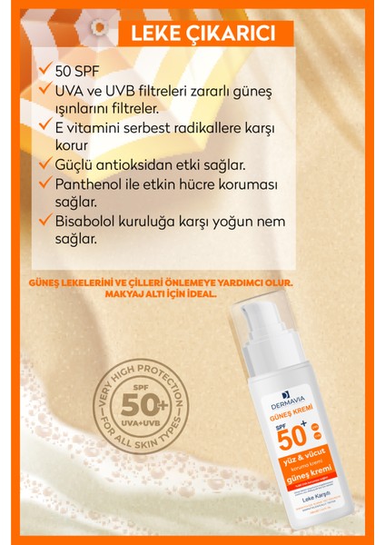 Spf+50 Yüz ve Vücut Koruma Güneş Kremi Leke Karşıtı 100 ml