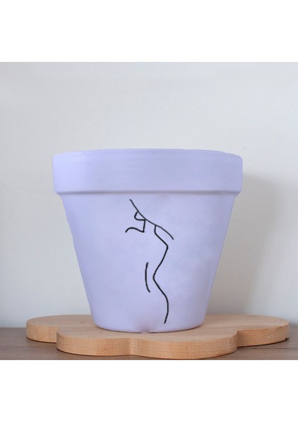 Minimalist Kadın 3 Figürlü Doğal Terleyen Toprak Renkli El Yapımı Boyama 13 cm Yalı Saksı