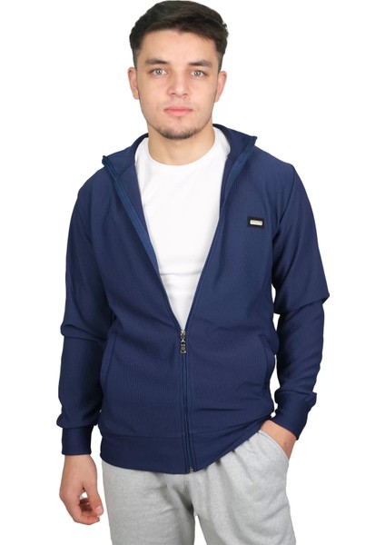 Booss Milano Boss Milano Erkek Petek Desenli Fermuarlı Jakarlı Lacivert HIRKA-2833