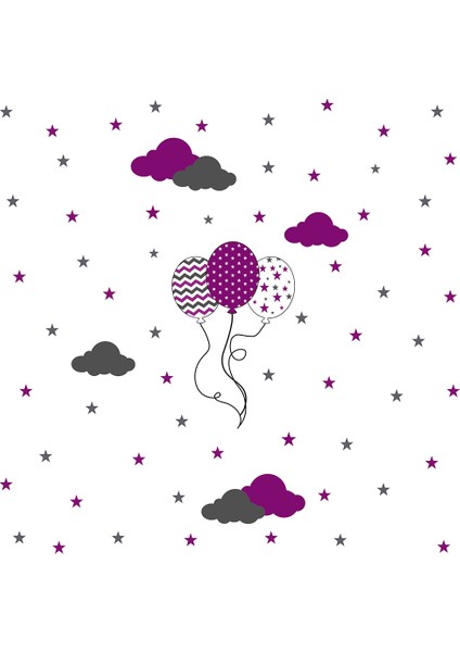 Çocuk Odası - 3 Lü Mor Balon ve Yıldızlar Baskılı Zebra Perde fiyatları