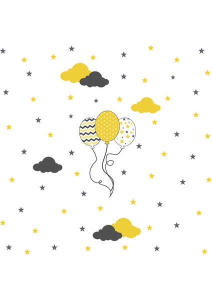 Çocuk Odası - 3 Lü Sarı Balon ve Yıldızlar Baskılı Zebra Perde fiyatları