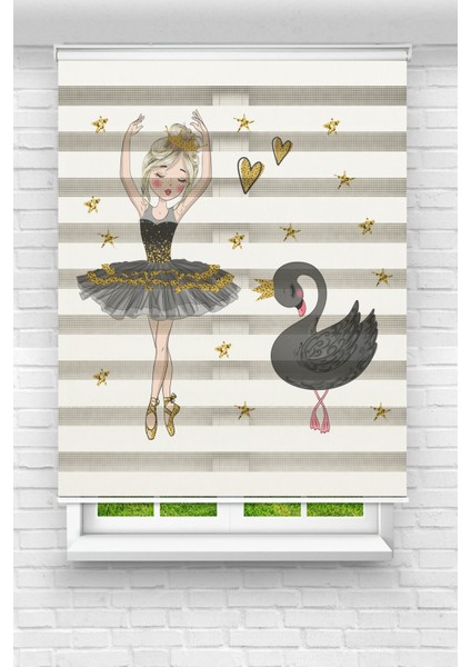 Çocuk Odası - Balarin Kız ve Sevimli Kuğu Baskılı Zebra Perde