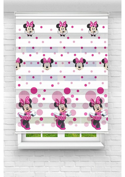 Çocuk Odası - Sevimli Minnie Mouse Baskılı Zebra Perde